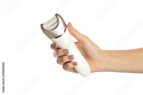 Schilderij op canvas Female hand hold epilator, isolated on white background
