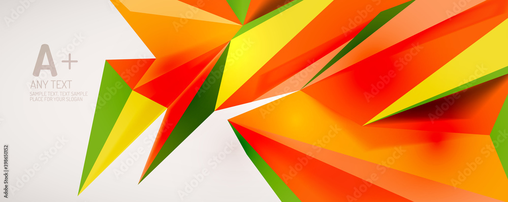 Vector triangle geometric backgrounds. Low poly 3d shape on light backdrop. Vector illustration for covers, banners, flyers and posters and other designs Vector triangle geometric backgrounds. Low poly 3d shape on light backdrop. Vector illustration for covers, banners, flyers and posters and other designs