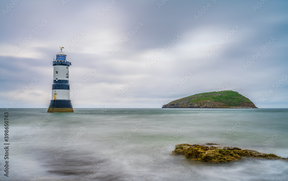 Penmon Lighthouse in the sea, North Wales. UK