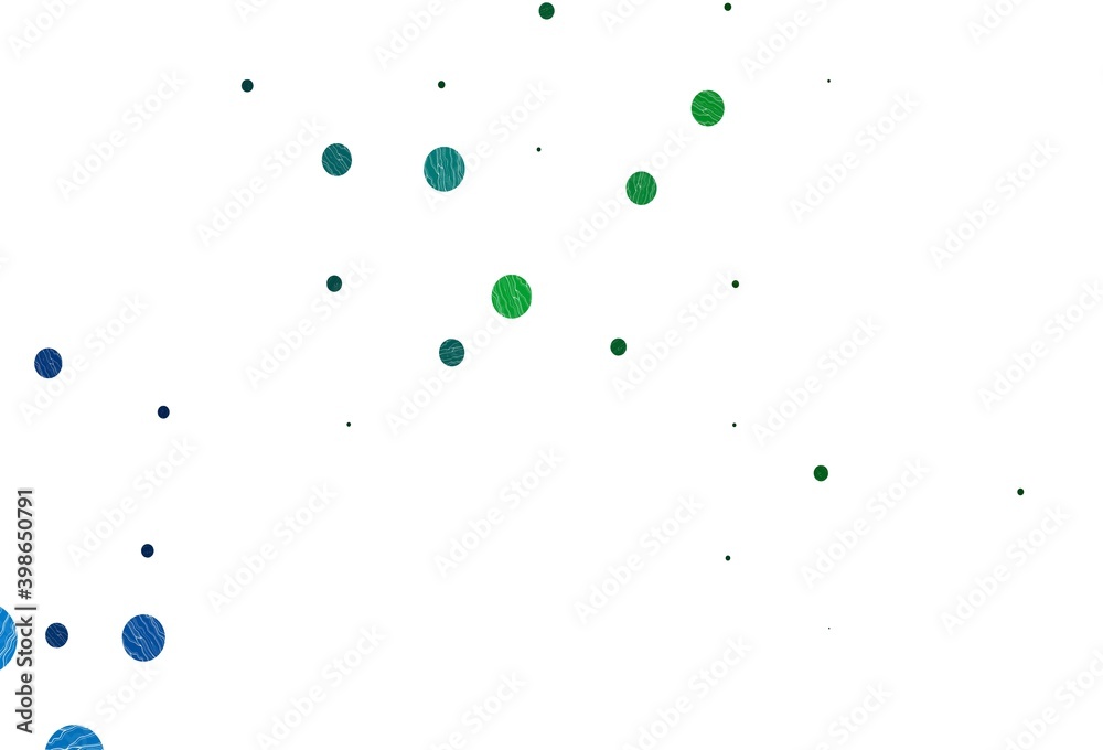 Light blue, green vector background with bubbles.