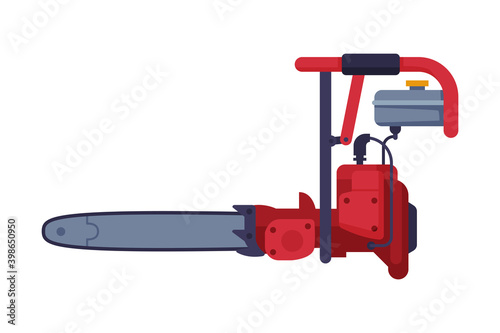 Powered Chain Saw with Tough Blade with Hard Toothed Edge Vector Illustration