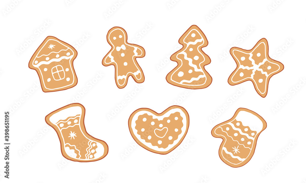 Gingerbread cookie set isolated on white background hand drawing. Vector stock illustration. Gingerbread cookie set isolated on white background hand drawing. Vector stock illustration.