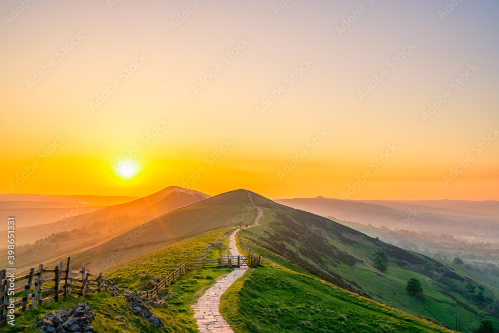 Mam Tor mountain at sunrise in Peak District. United Kingdom