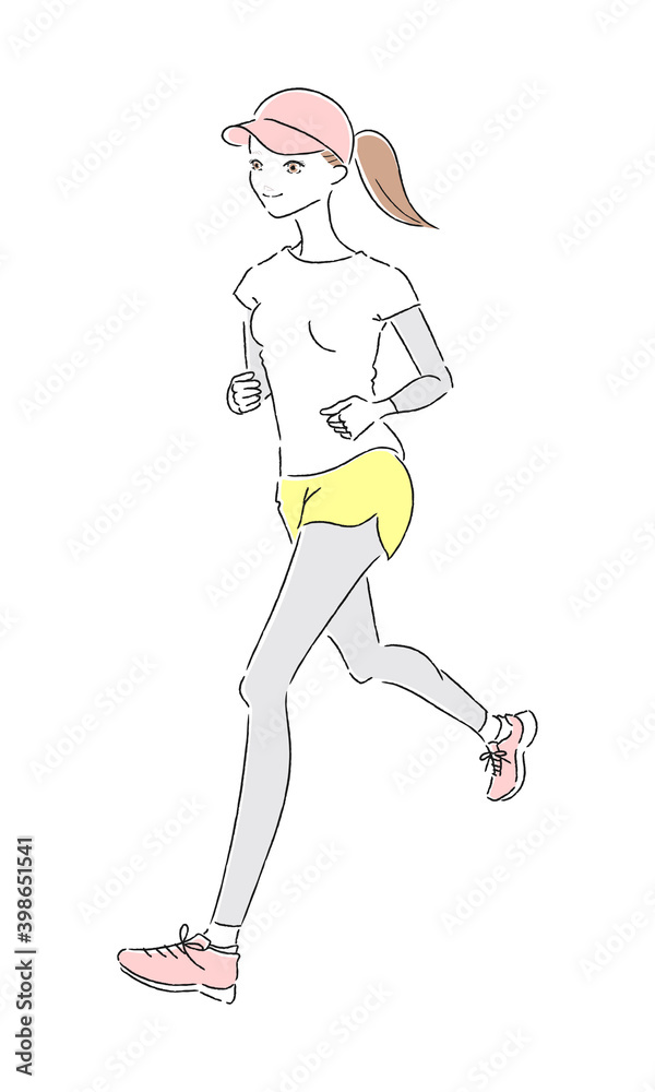 ランニングしてる若い女性のイラスト 健康の為に走ってる女性 Stock Vector Adobe Stock