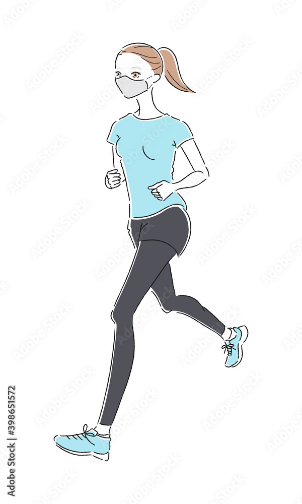 ランニングしてる若い女性のイラスト 健康の為に走ってる女性 ウィルス感染予防の為にマスクをしてる Stock Vektorgrafik Adobe Stock ランニングしてる若い女性のイラスト 健康の為に走ってる女性 ウィルス感染予防の為にマスクをしてる Stock Vektorgrafik Adobe Stock