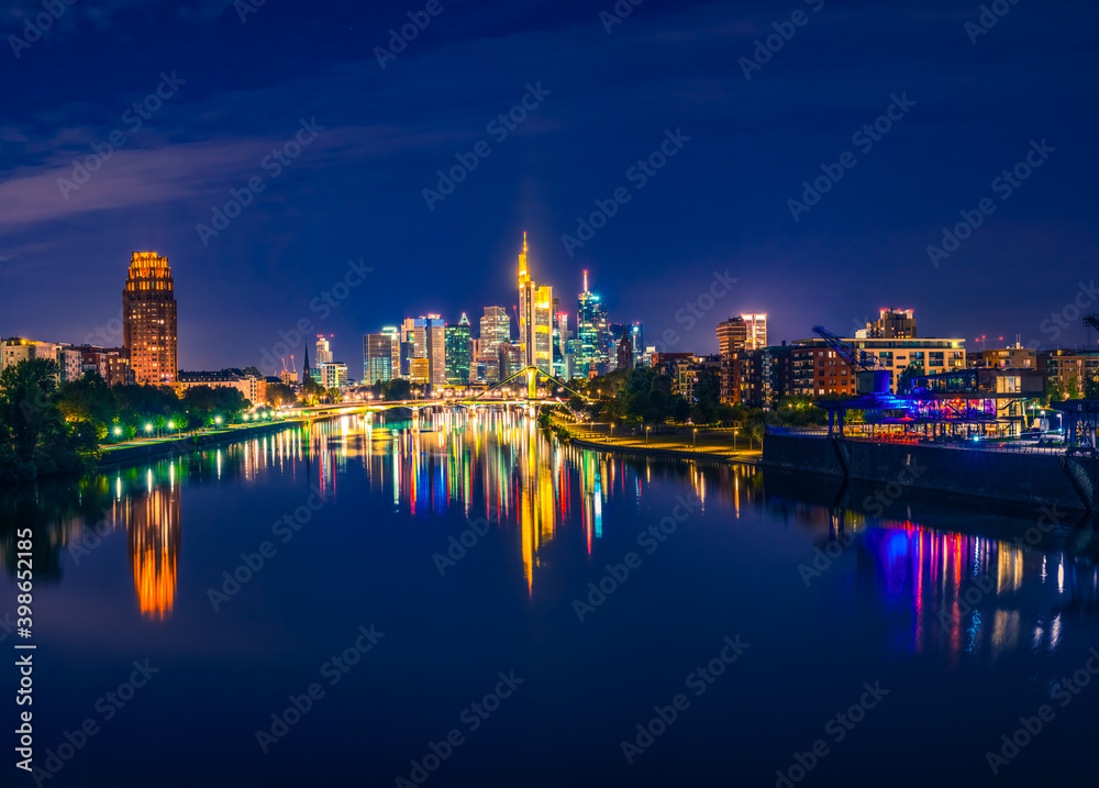 Skyline of Frankfurt at night. Germany 