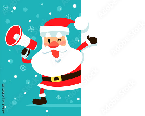 santa claus holding megaphone on the side of blank space
