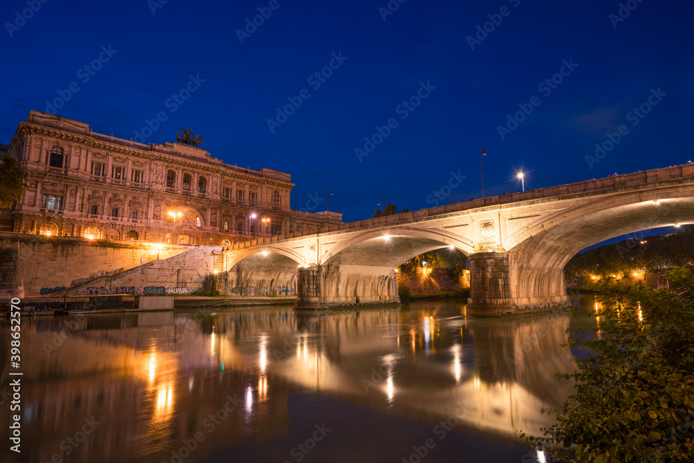 The Palace of Justice seen from the Ponte Umberto bridge in Rome, Italy