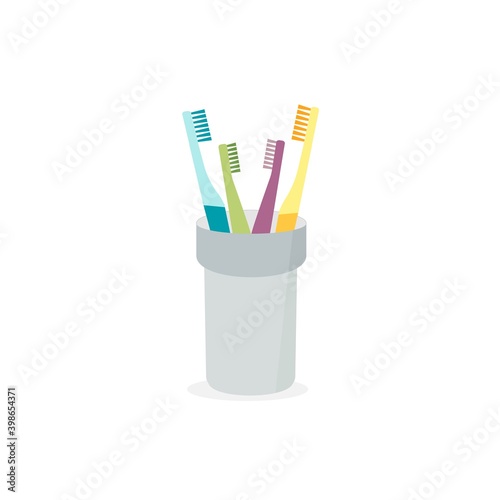 Family Set Toothbrushes Toothbrushes Glass Vector Illustration