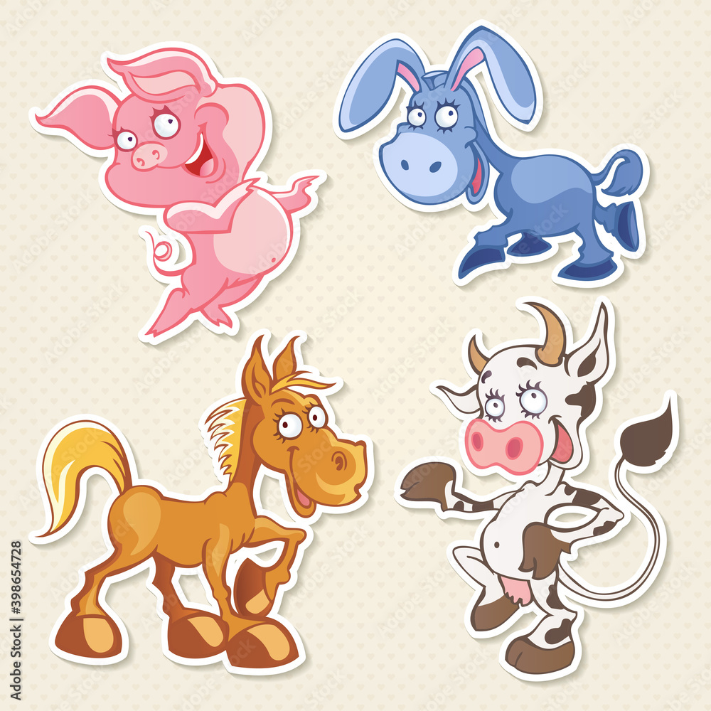 Fototapeta Vector farm animals cartoon characters in funny style