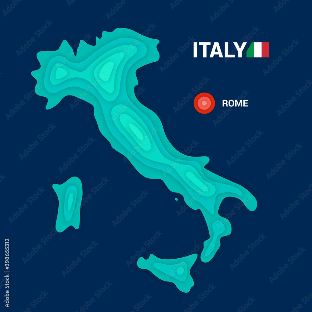 Topographic map of Italy cartography concept