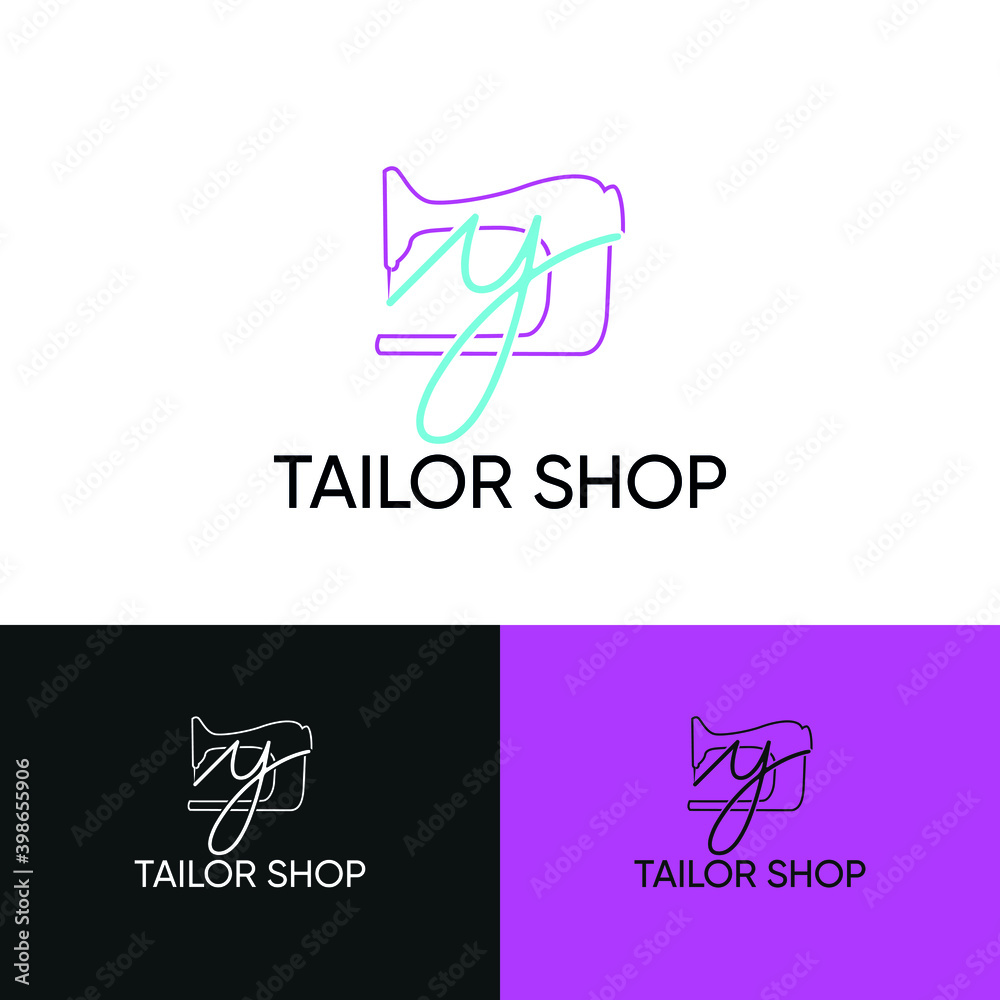 Fototapeta premium Initial y letter typography with sewing machine for tailor, craft, hand made, fashion business logo