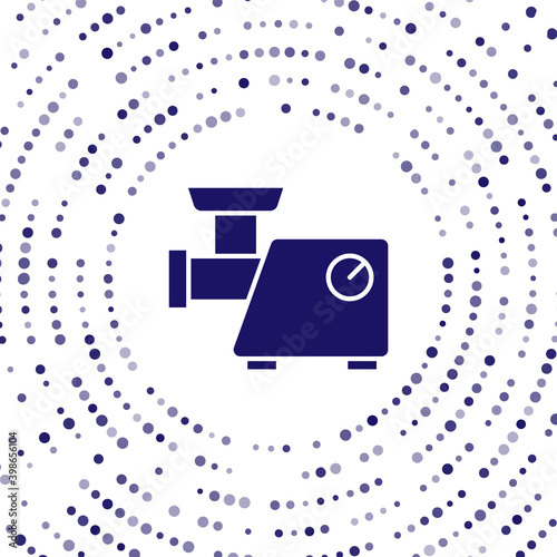 Blue Kitchen meat grinder icon isolated on white background. Abstract circle random dots. Vector.