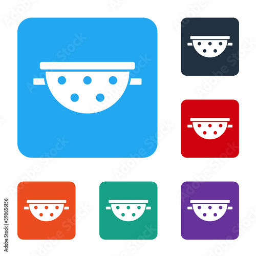 White Kitchen colander icon isolated on white background. Cooking utensil. Cutlery sign. Set icons in color square buttons. Vector.