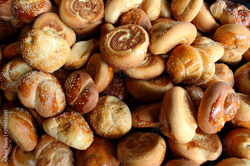 Fresh little Hala for sale for Shabbat is sold at the Central Carmel market in tel Aviv, Israel photo