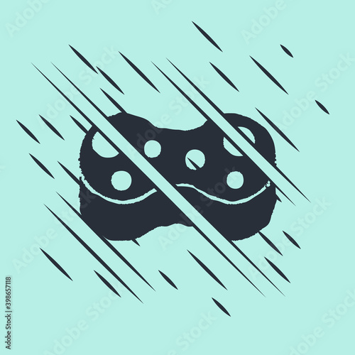 Black Sponge icon isolated on green background. Wisp of bast for washing dishes. Cleaning service logo. Glitch style. Vector.