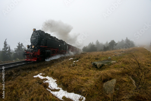 Famous Brocken locomotive in the Harz Mountain National Park