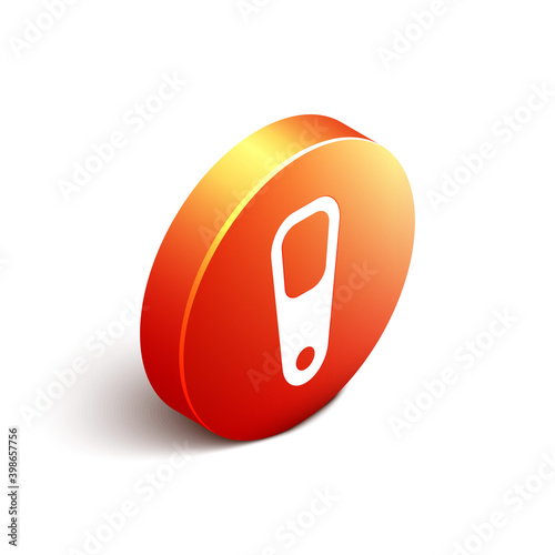 Isometric Pumice for feet icon isolated on white background. Foot cleaning. Skin beauty cosmetology leg care. Orange circle button. Vector.