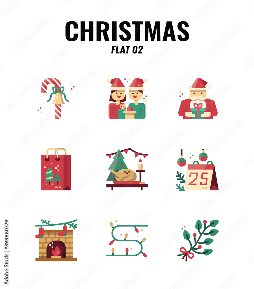 Christmas flat Icon set 2. Christmas ornamental and decorative element. vector