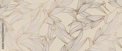 Olive brunch background vector. Gold and luxury natural leaves wallpaper for prints and fabric. vector illustration.