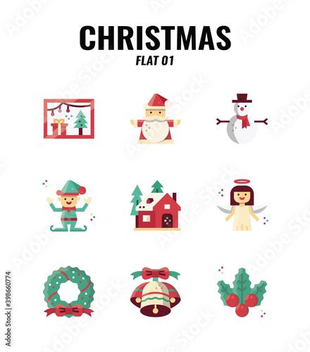 Christmas flat Icon set 1. Christmas ornamental and decorative element. vector