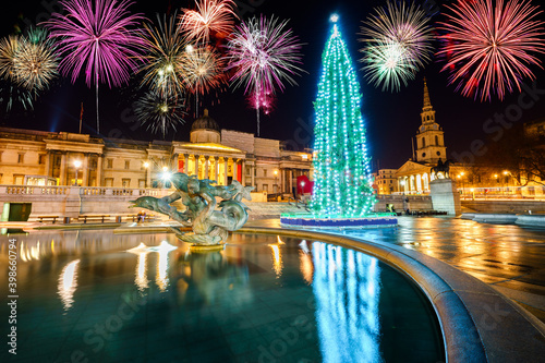 Fireworks display at Trafalgar Square in London photo