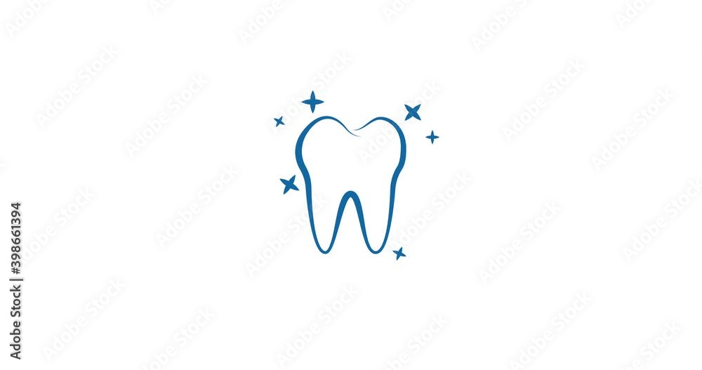 Blue line tooth outline icon on white background. Blue line tooth outline icon on white background.