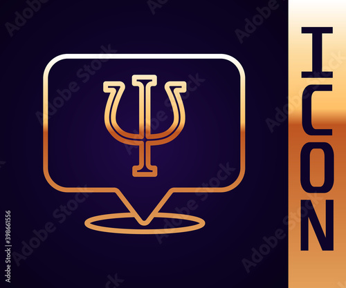Gold line Psychology icon isolated on black background. Psi symbol. Mental health concept, psychoanalysis analysis and psychotherapy.  Vector.