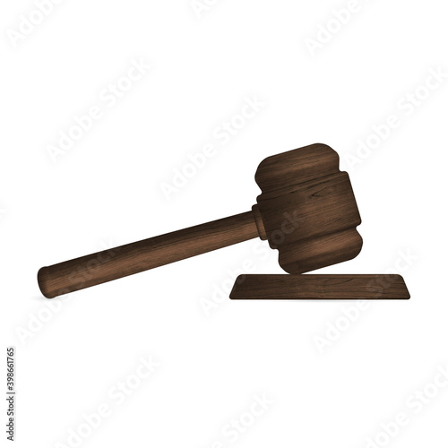 Wooden judge hammer and stand, vector illustration.