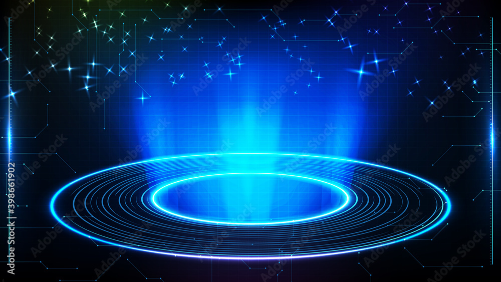 Fototapeta premium abstract background of blue futuristic technology round hole hud display interface