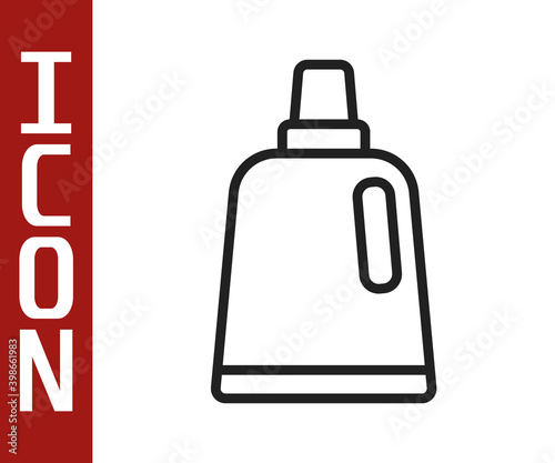 Black line Plastic bottle for laundry detergent, bleach, dishwashing liquid or another cleaning agent icon isolated on white background.  Vector.