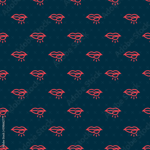 Red line Herpes lip icon isolated seamless pattern on black background. Herpes simplex virus. Labial infection inflammation symbol.  Vector.