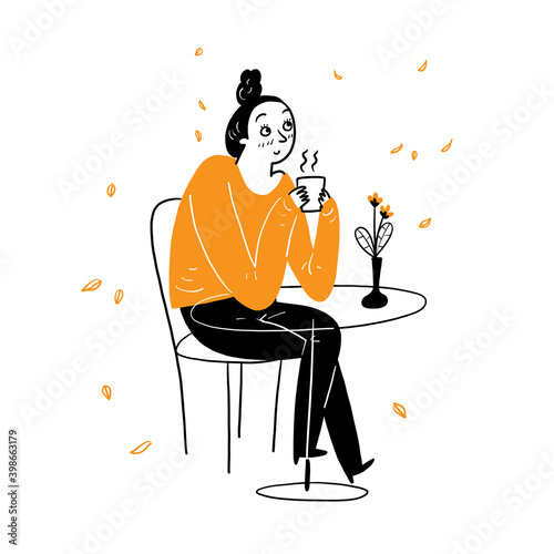 The young pretty woman relaxing cafe drinking for a coffee,