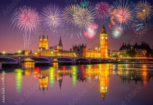 Photography Fireworks display near Big Ben and Westminster bridge