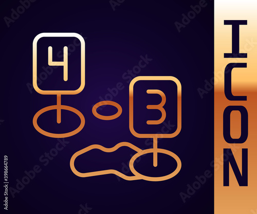 Gold line Marker of crime scene icon isolated on black background.  Vector.