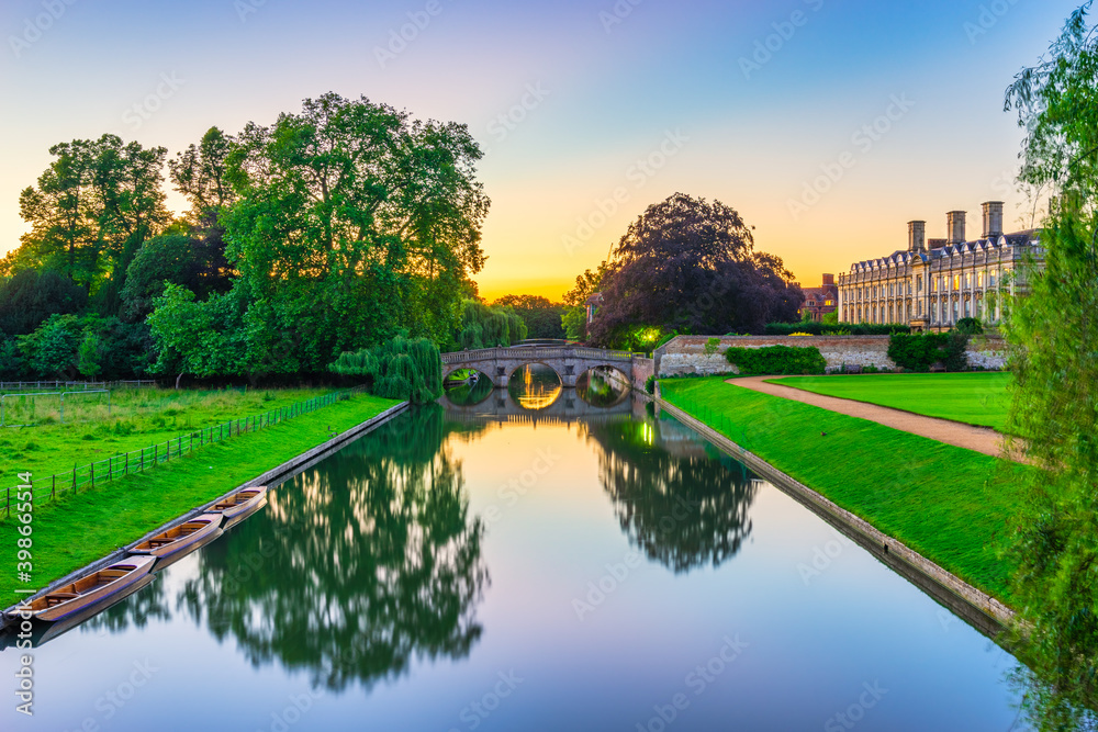 Cam river at sunset in Cambridge, England