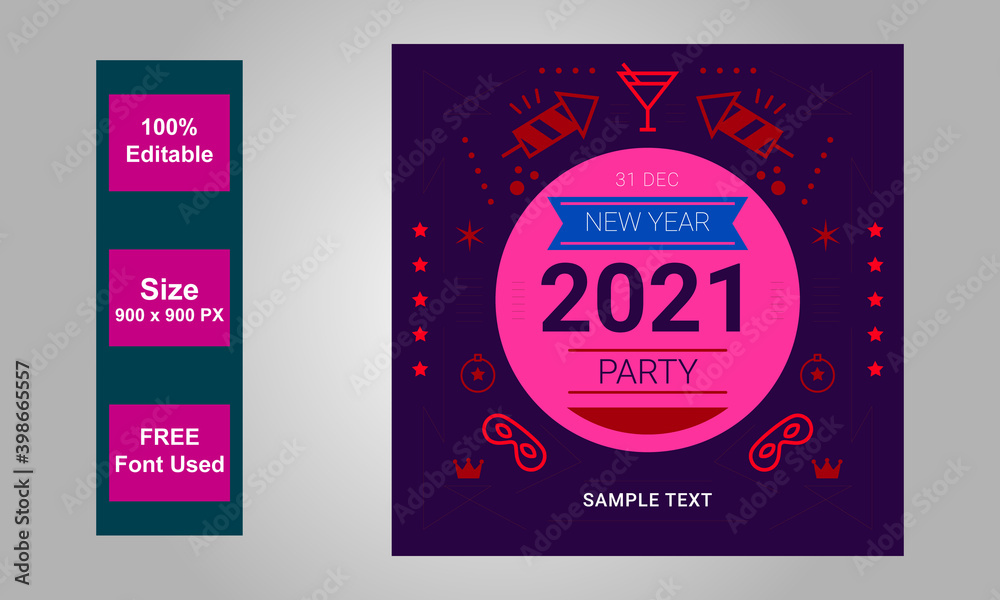 New year  2021 instagram and social media post assortment Free Vector