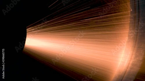 Technological process of applying thermal barrier protective coatings on elements of hot engine parts. Aviation. Repair of gas turbine engines. Sparks of hot metal. Close-up.