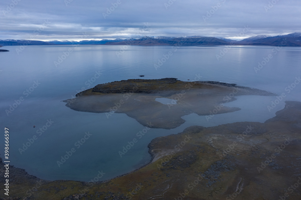 Spitsbergen fjord from above. Svalbard, Norway