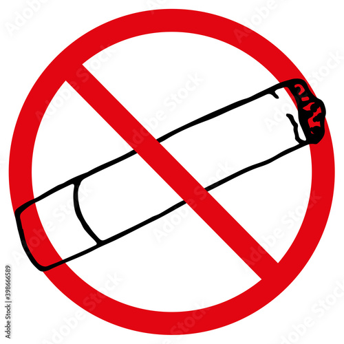 no smoking - crossed out cigarette, doodle style vector element, black outline and red circle,