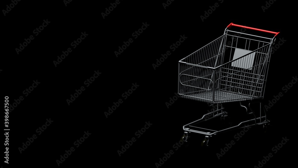 Shopping cart isolated on black background - 3D rendering illustration