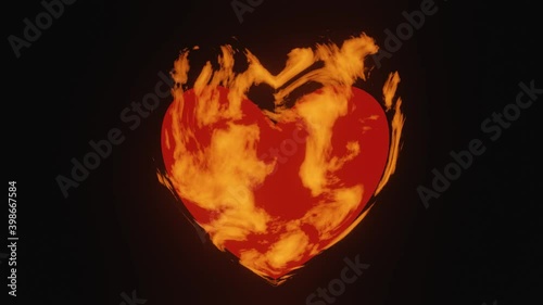 animation burning heart, simple design, dark background