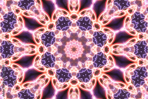 Esoteruc neon glowing geometric mandala. Kaleidoscopic background. Magic mystic fantasy fractal