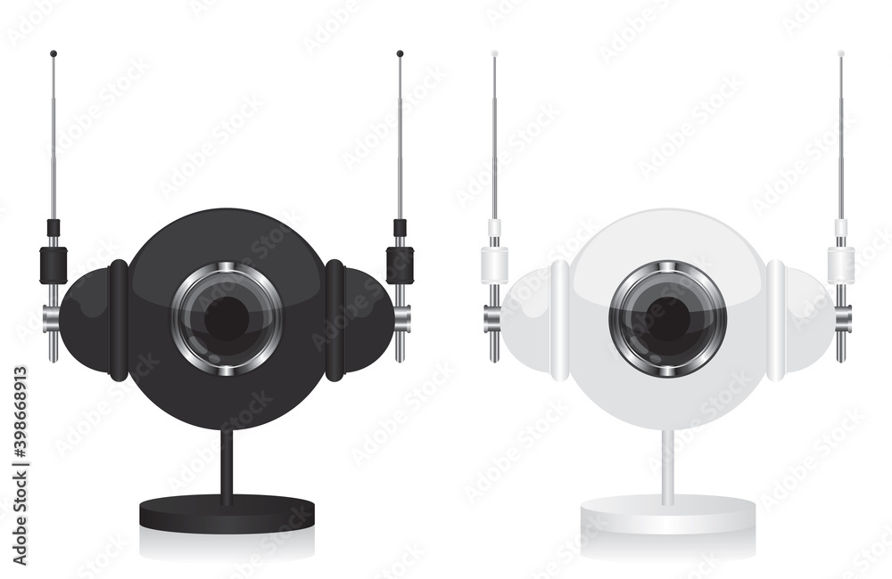 Black and white eye camera and headphones Black and white eye camera and headphones
