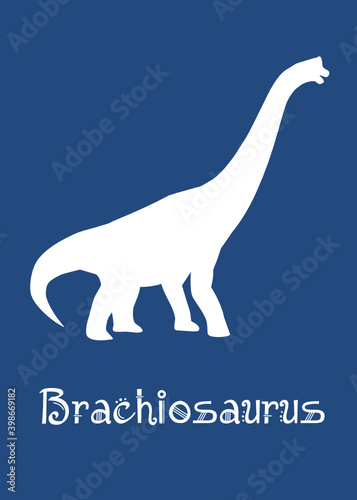 Brachiosaurus Dinosaur design vector illustration. navy dinosaur, dark blue kids dinosaur name prints, boys bedroom wall art, dino room, children's posters.
