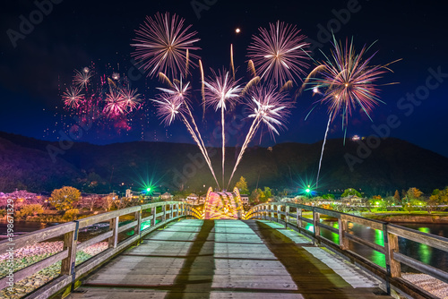 Fireworks display at Kintai Bridge in Iwakuni, Japan
