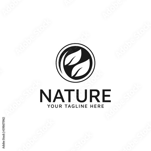 natural leaf logo design inside circle frame