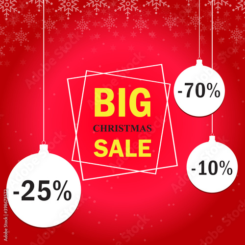 Christmas Sale banner.Big sale offer, banner template. Winter holidays discounts and sellout in stores and shops.