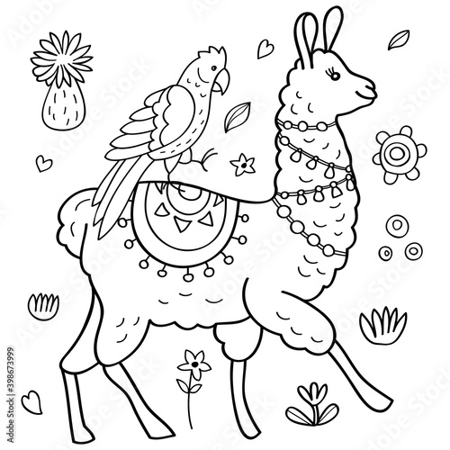 LLama and Parrot coloring page