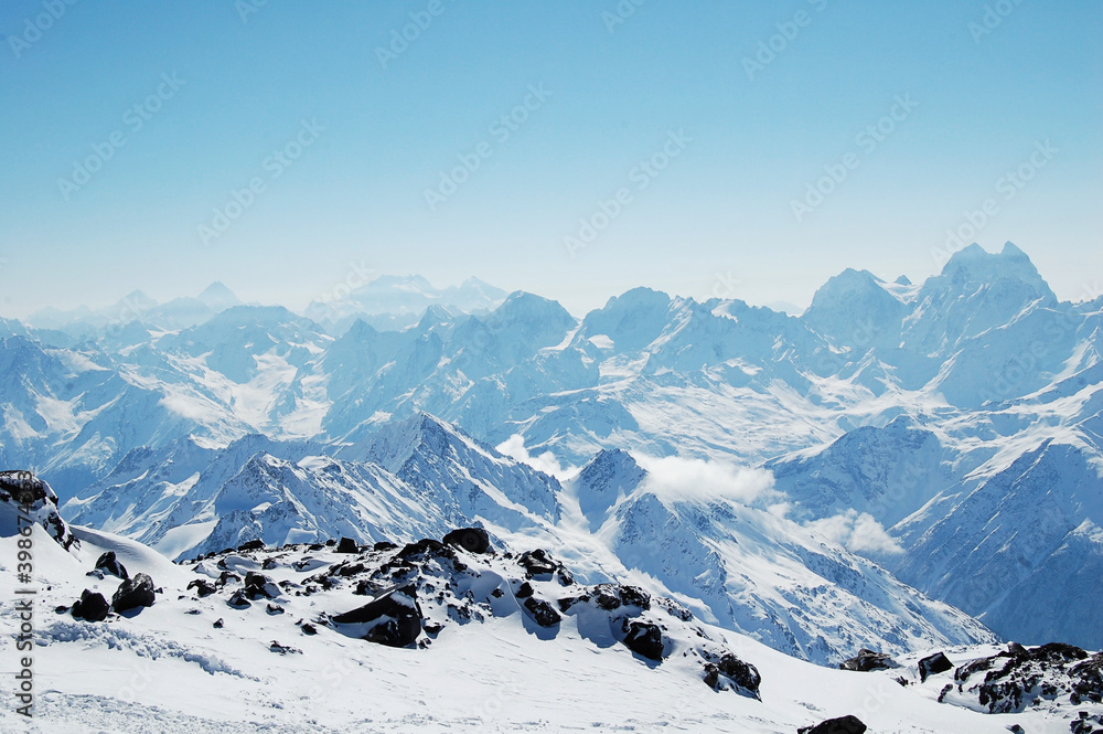 Winter mountain landscape, mountains covered with snow  in South Russia, the Caucasus mountain range